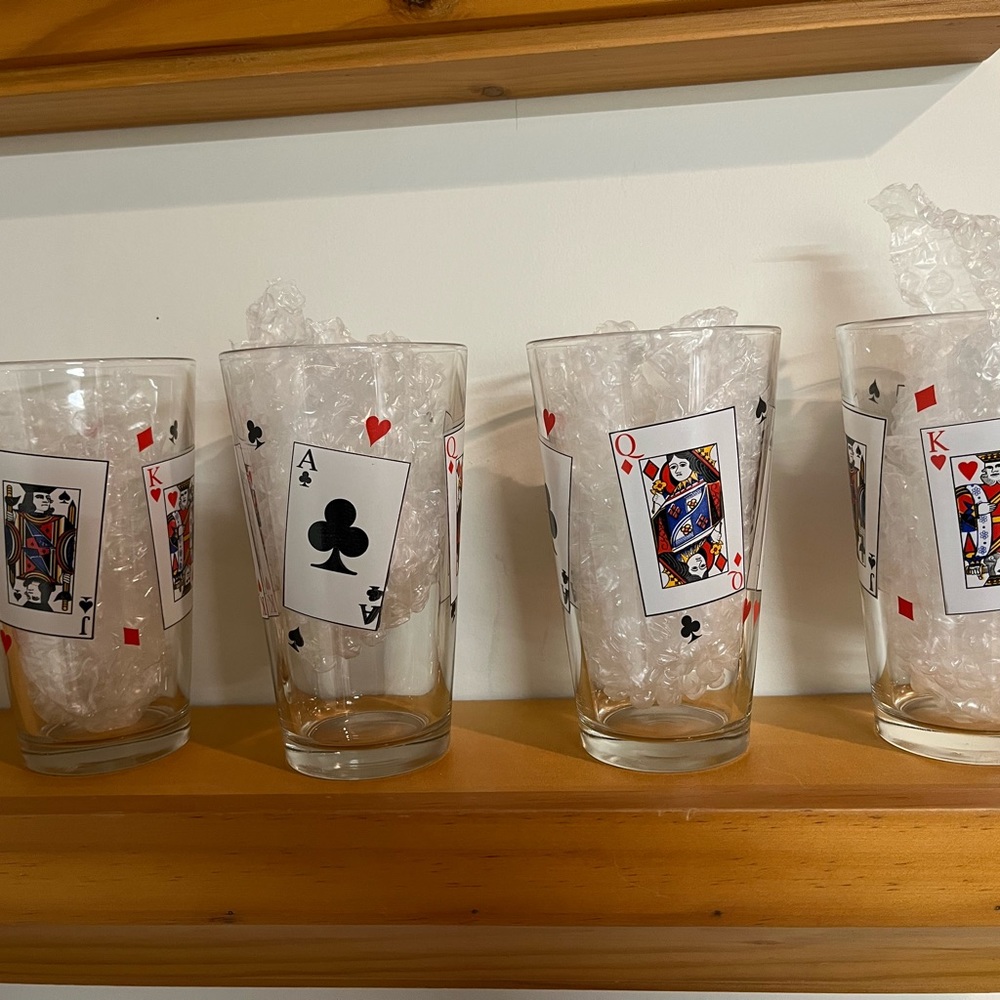 Game Playing Fun Deck Cards Drinking Glasses Set of 4